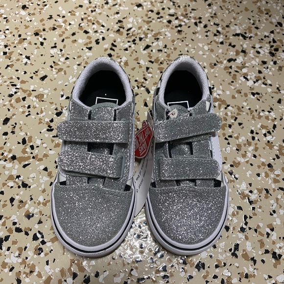 New old skool Vans toddler glitter Checkerboard Silver white Sneakers - Picture 3 of 6
